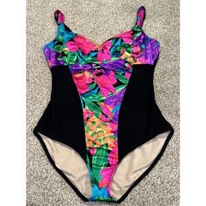 Vintage Slimsuit Women' One Piece Swimsuit Size 16 Retro Multicolor Print Nylon/